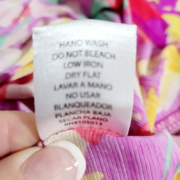 Dear Scarlett Floral Blouse Top Tunic XL Bright Pink Yellow Red Green 3/4 Sleeve - Picture 12 of 12